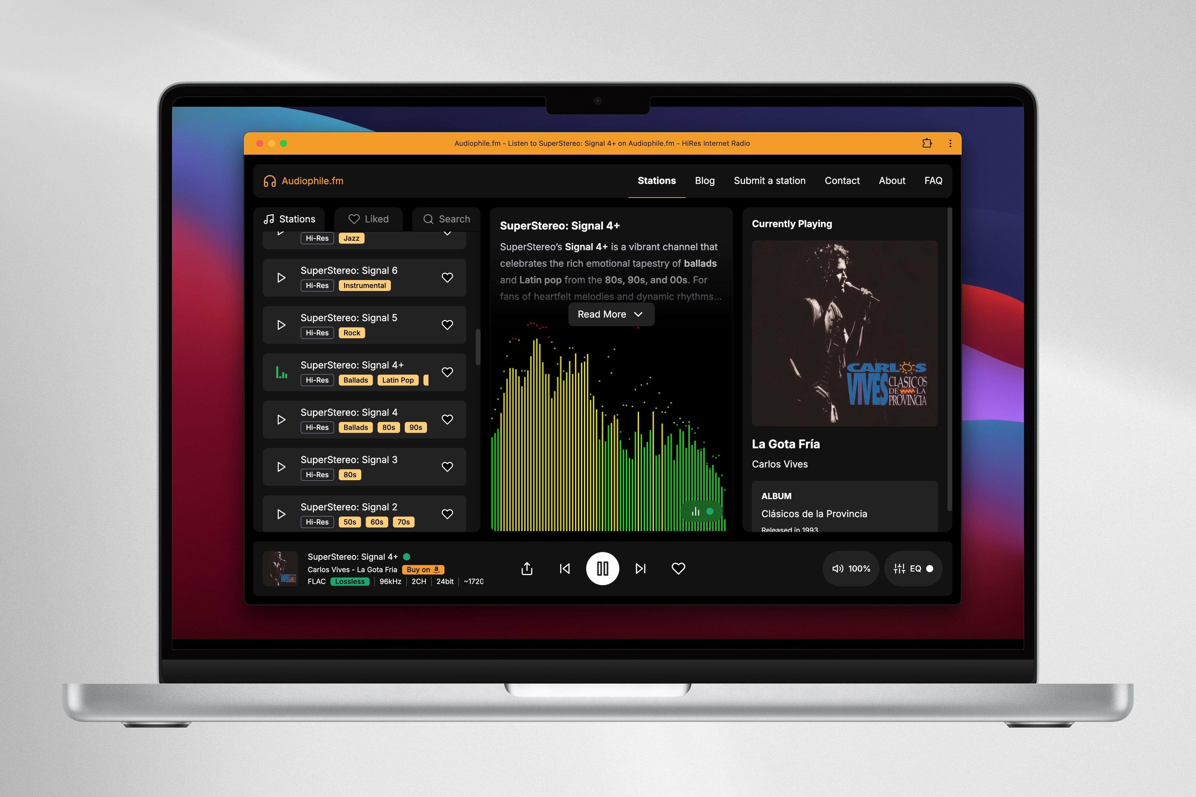 Audiophile.fm app on MacBook