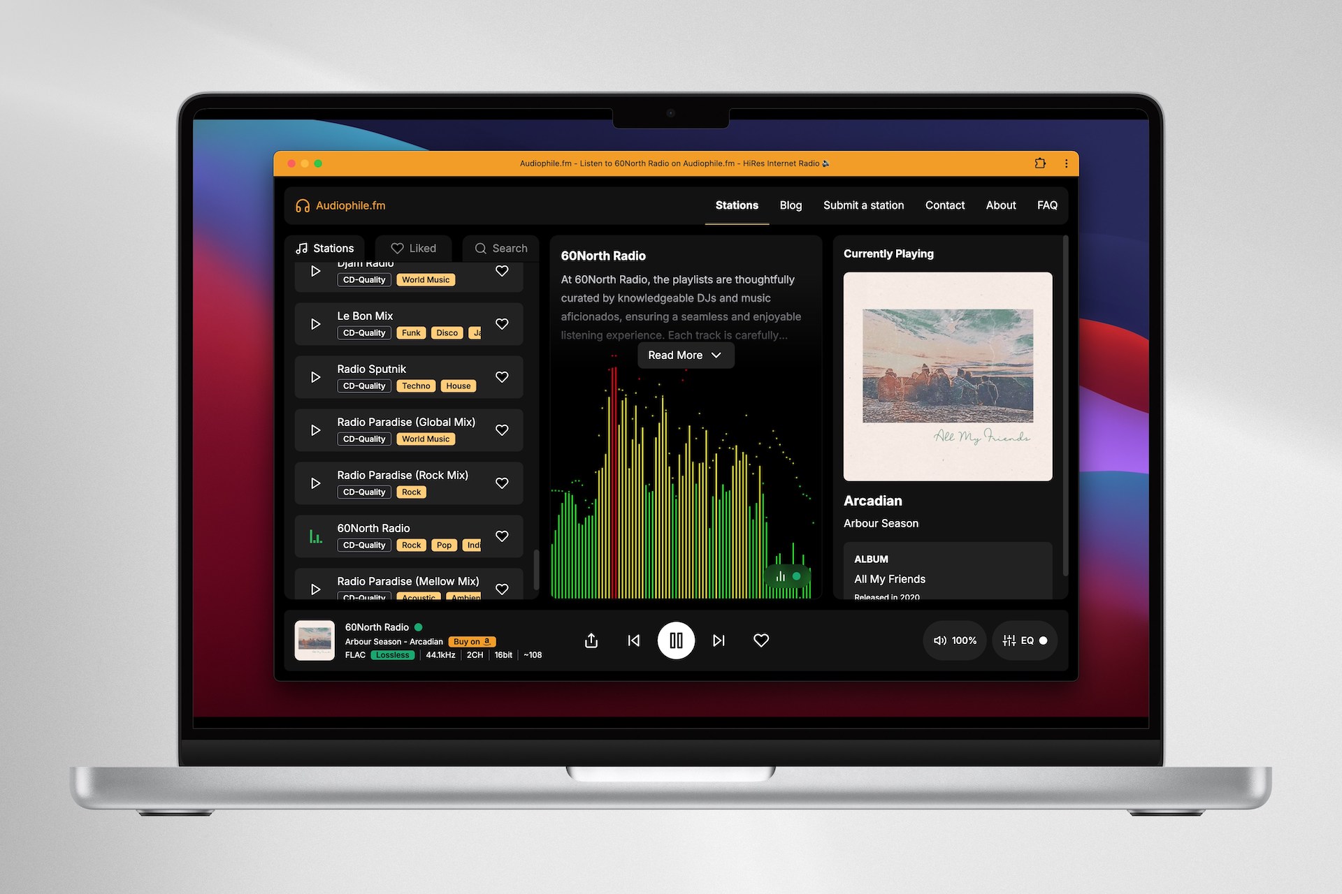 Desktop view showing player