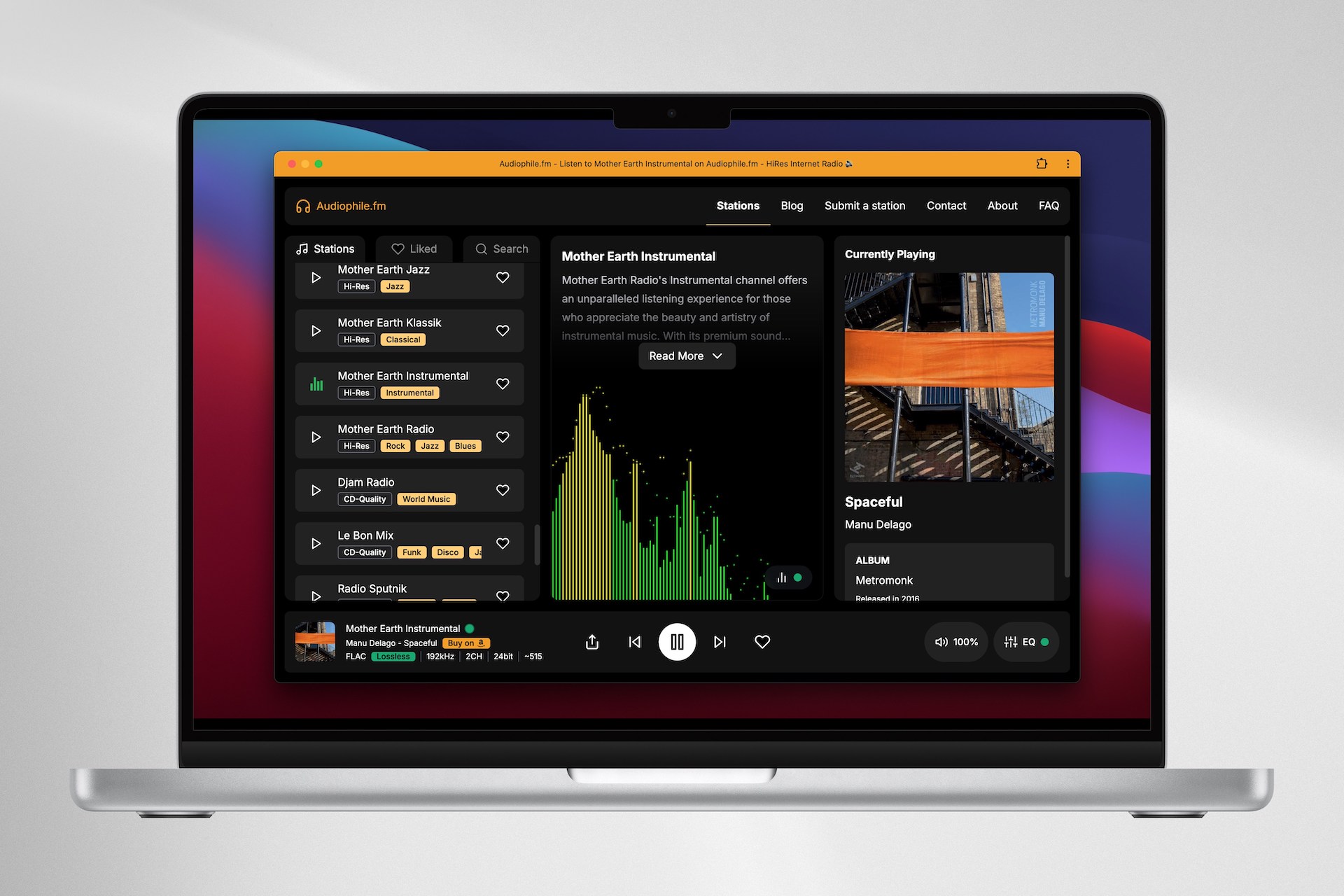 Desktop view showing player