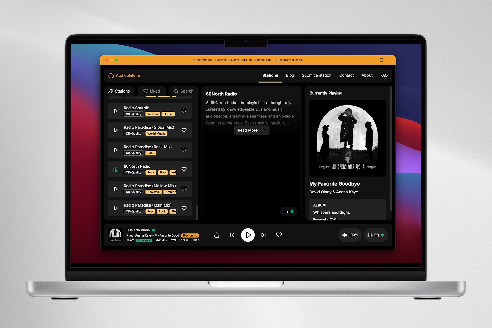 Desktop view showing player