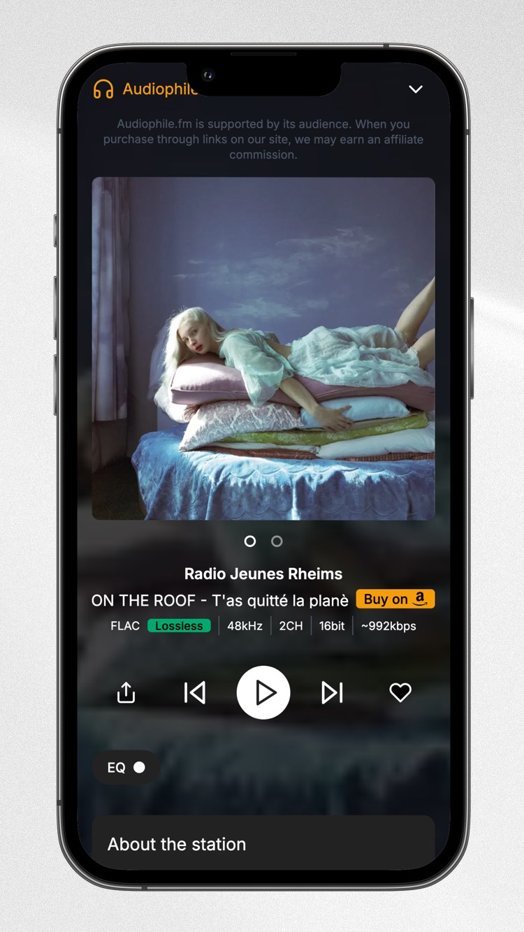 Mobile view showing player