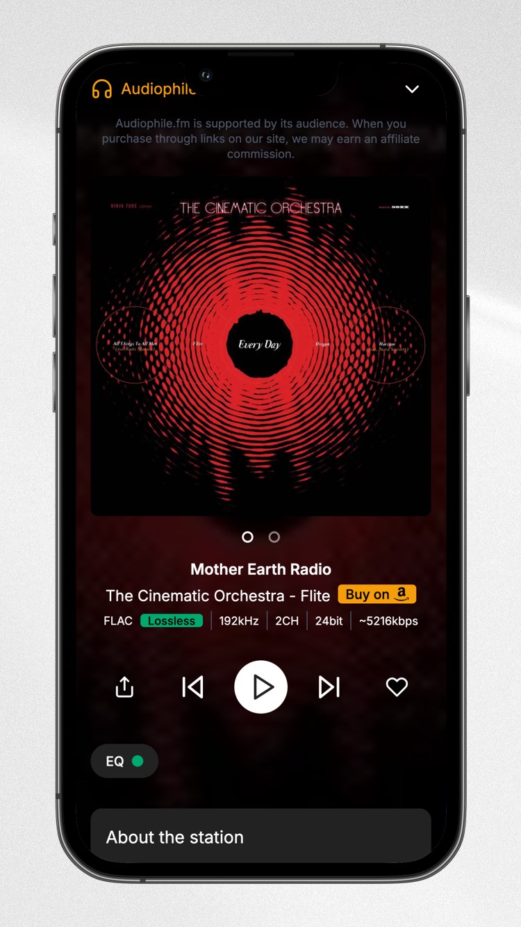 Mobile view showing player