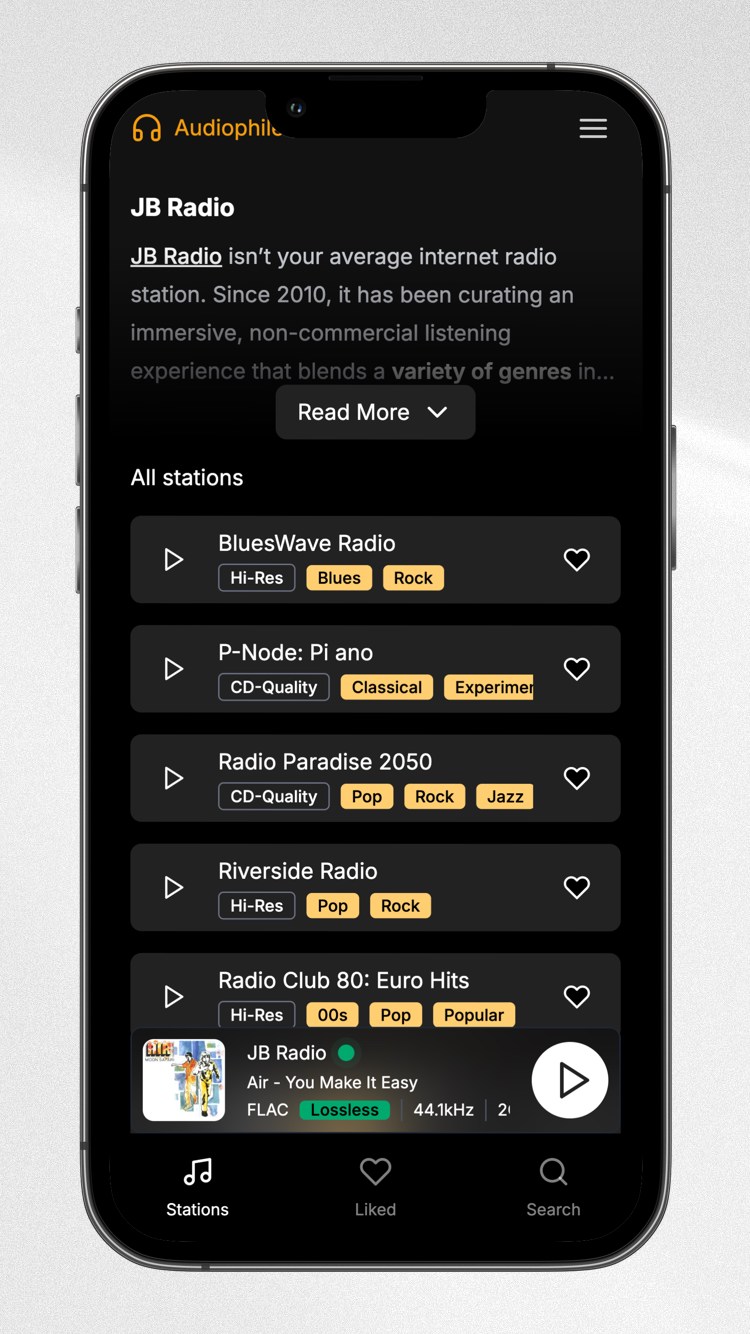 Mobile view showing player